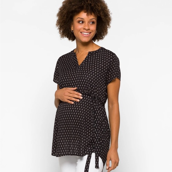 FULL MOON Segura Short Sleeve Tie Waist Maternity Blouse NWT - Picture 5 of 6